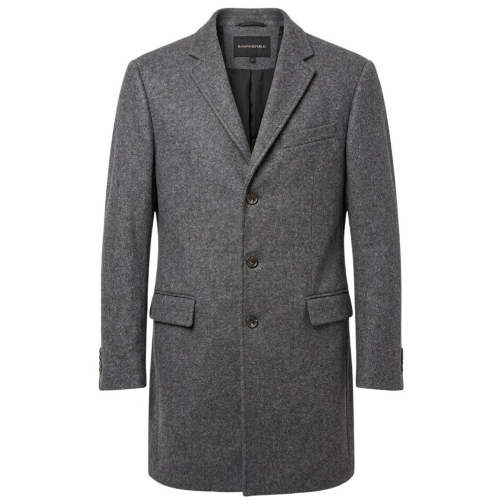 Banana Republic Mens Large Gray Wool Cashmere Blend 3 Button Overcoat Car Coat
